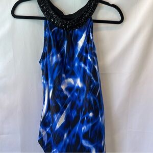 Vibrant Cache Blue and White Embellished Silk Top